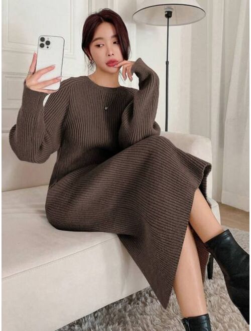 DAZY Ribbed Knit Drop Shoulder Sweater Dress