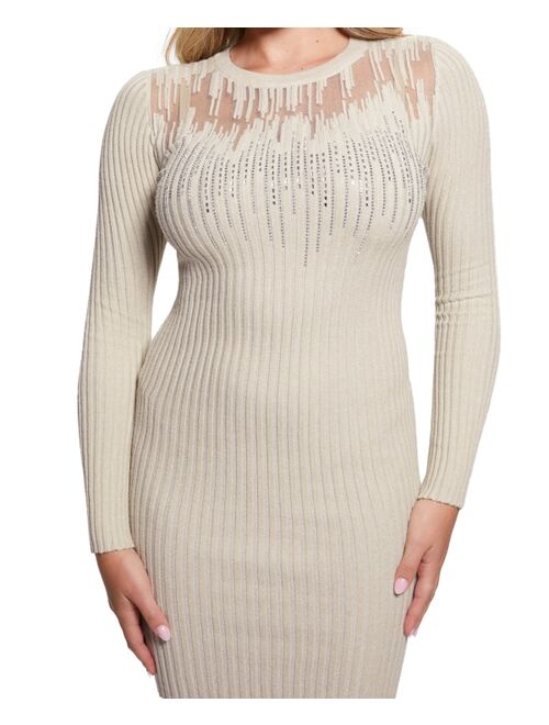 GUESS Women's Claudine Embellished Rib-Knit Mini Dress