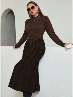 Contrast Color Knit Sweater Dress