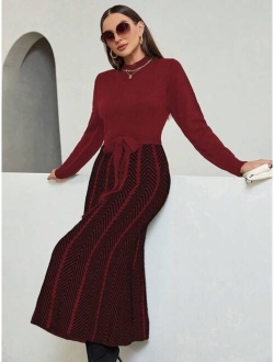 Contrast Color Knit Sweater Dress