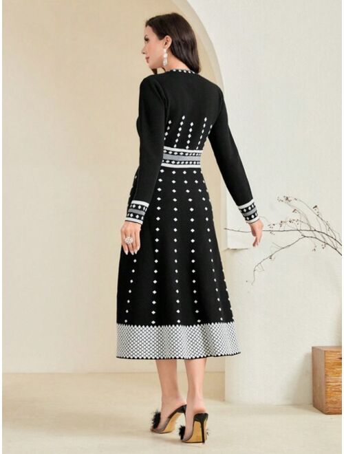 SHEIN Modely Polka Dot Pattern Sweater Dress