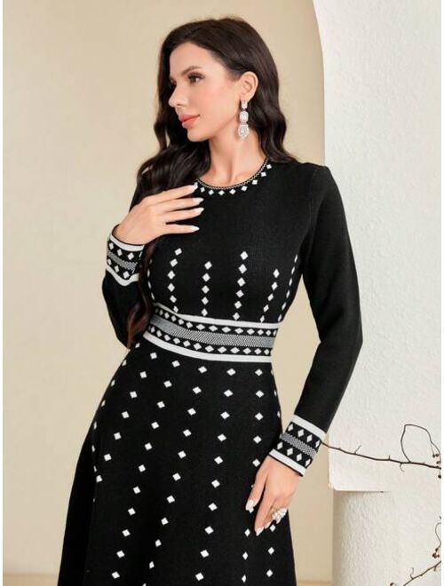 SHEIN Modely Polka Dot Pattern Sweater Dress