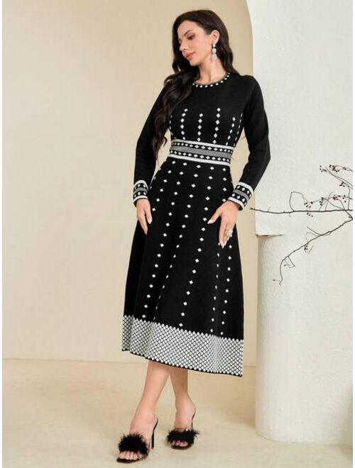 SHEIN Modely Polka Dot Pattern Sweater Dress