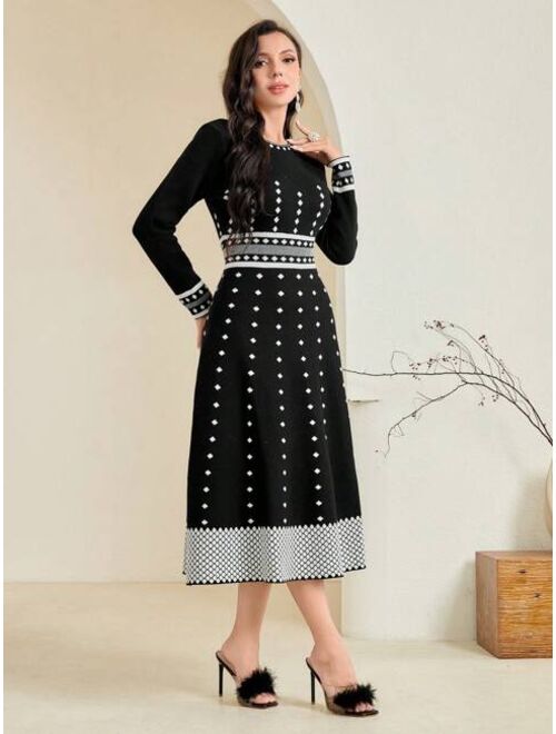 SHEIN Modely Polka Dot Pattern Sweater Dress