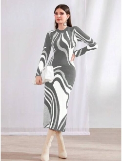 SHEIN Mulvari Women s Zebra Pattern Sweater Dress