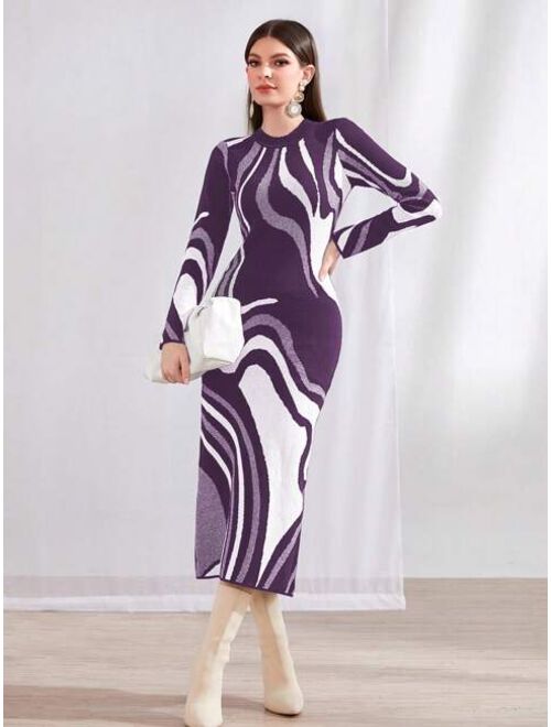 SHEIN Mulvari Women s Zebra Pattern Sweater Dress