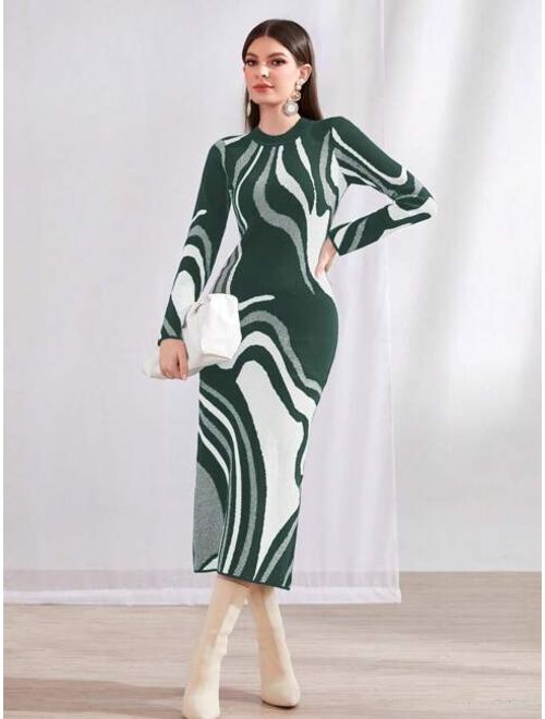 SHEIN Mulvari Women s Zebra Pattern Sweater Dress