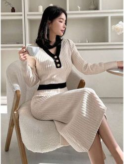 Women S Color Block Knitted Sweater Dress
