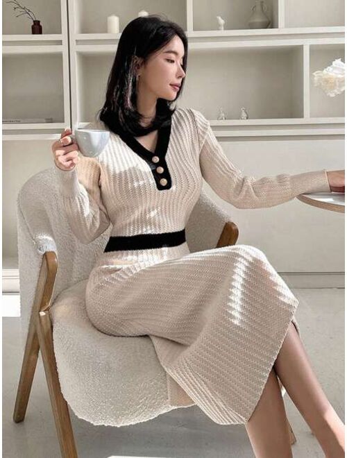 DAZY Women S Color Block Knitted Sweater Dress