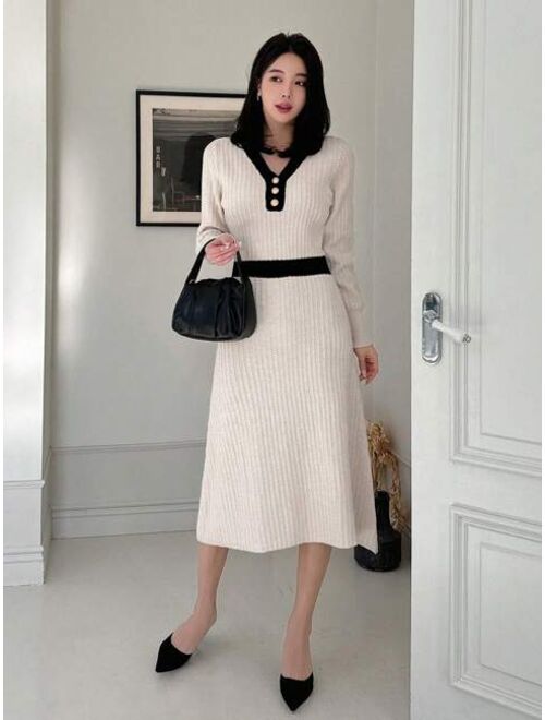 DAZY Women S Color Block Knitted Sweater Dress