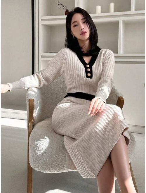 DAZY Women S Color Block Knitted Sweater Dress