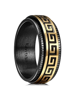 King Will 8mm Black/Silver Spinner Stainless Steel Ring Fidget Ring Anxiety Ring for Men Brushed Greek Key/Viking Pattern/Roman Numerals/Hammered Relieving Stress Ring