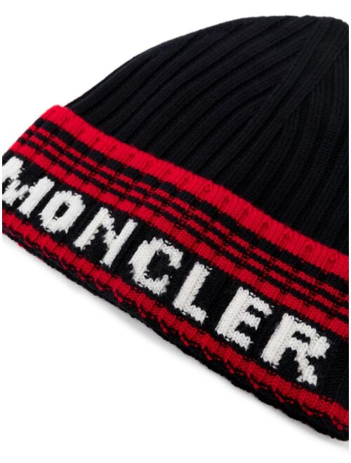 Moncler intarsia-knit logo virgin wool beanie