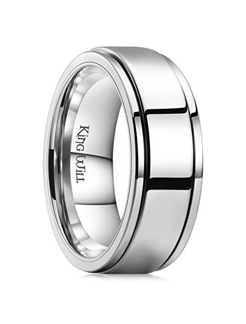 King Will 8mm Black/Silver/Gold Stainless Steel Spinner Ring For Men Women Stress Anxiety Relief Ring Fidget Ring For Unisex Adults Teens Brushed/Sand Blast/Cross sand/Po