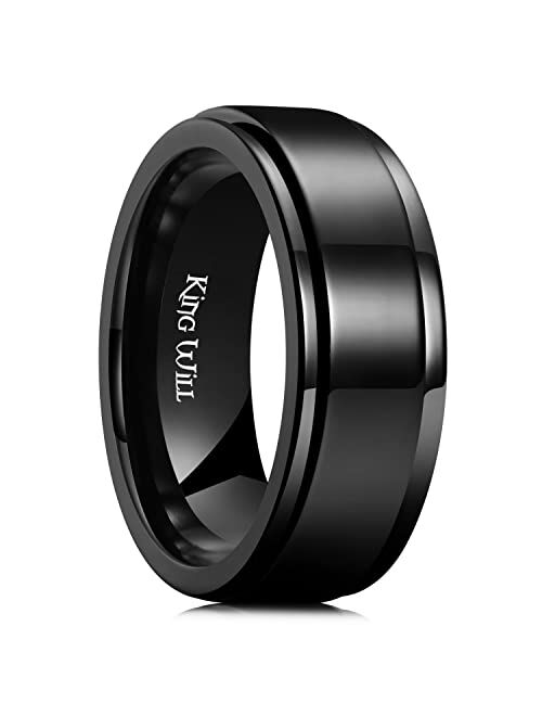 King Will 8mm Black/Silver/Gold Stainless Steel Spinner Ring For Men Women Stress Anxiety Relief Ring Fidget Ring For Unisex Adults Teens Brushed/Sand Blast/Cross sand/Po