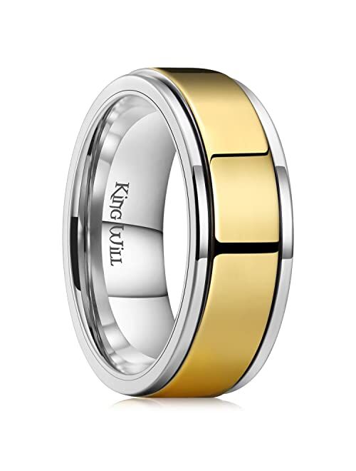 King Will 8mm Black/Silver/Gold Stainless Steel Spinner Ring For Men Women Stress Anxiety Relief Ring Fidget Ring For Unisex Adults Teens Brushed/Sand Blast/Cross sand/Po