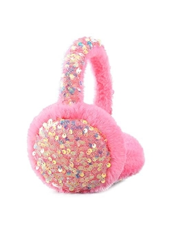 ACTLATI Girl Winter Earmuffs Sequin Shiny Outdoor Ear Warmers Fluffy Muffs Cute Faux Fur Earmuff for Kids Adult Women