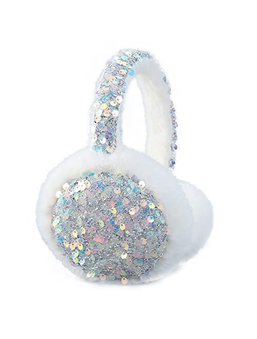 ACTLATI Girl Winter Earmuffs Sequin Shiny Outdoor Ear Warmers Fluffy Muffs Cute Faux Fur Earmuff for Kids Adult Women