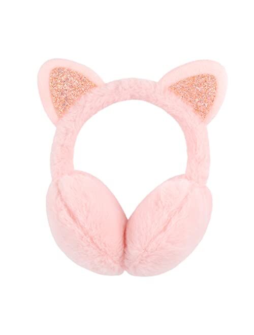 HADM Women Girls Cat Earmuffs, Winter Warm Glitter Earmuffs for Girls Cute Catear Ear Covers for Outdoor Earmuffs