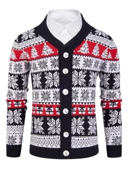 Cozople Ugly Christmas Sweater Men's Reindeer Cardigan Sweater Xmas Shawl Collar Knitted Cardigan Overcoat