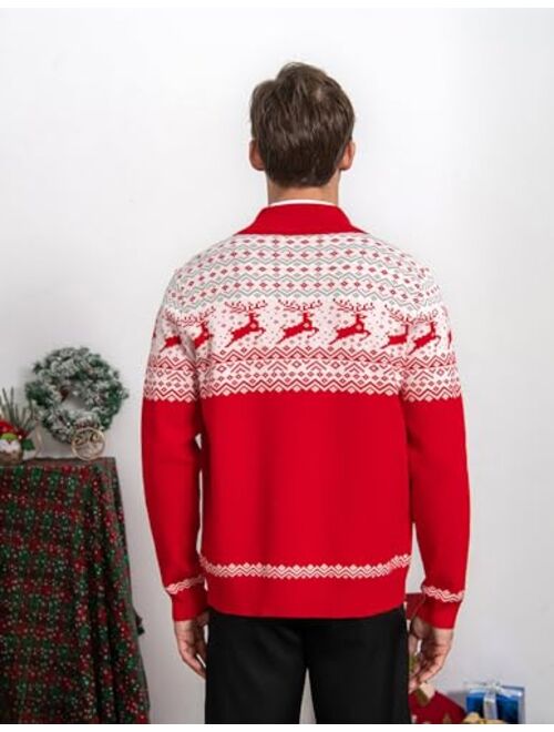 Cozople Ugly Christmas Sweater Men's Reindeer Cardigan Sweater Xmas Shawl Collar Knitted Cardigan Overcoat