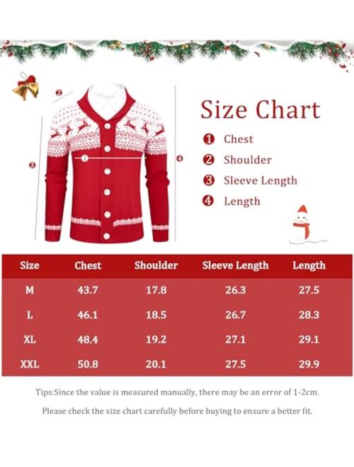 Cozople Ugly Christmas Sweater Men's Reindeer Cardigan Sweater Xmas Shawl Collar Knitted Cardigan Overcoat