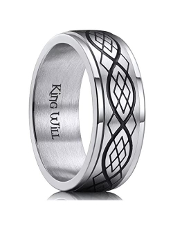 King Will Stainless Steel Anxiety Ring for Women Men Fidget Spinner Ring For Women Sand Blasted Finished Rose Gold/Rainbow/Gold Plated 8mm Width