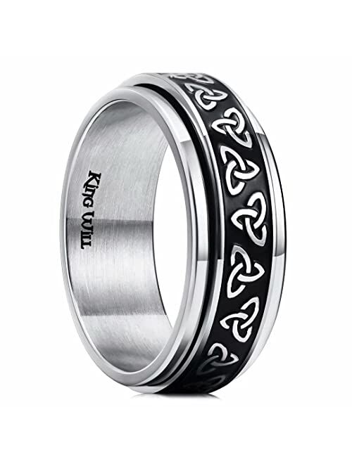 King Will Stainless Steel Anxiety Ring for Women Men Fidget Spinner Ring For Women Sand Blasted Finished Rose Gold/Rainbow/Gold Plated 8mm Width