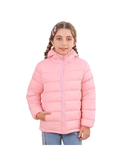 Enlifety Girls Puffer Jacket Cute Print Warm Puffy Coat Outwear with Pockets for Fall Winter Spring Size 4-12T