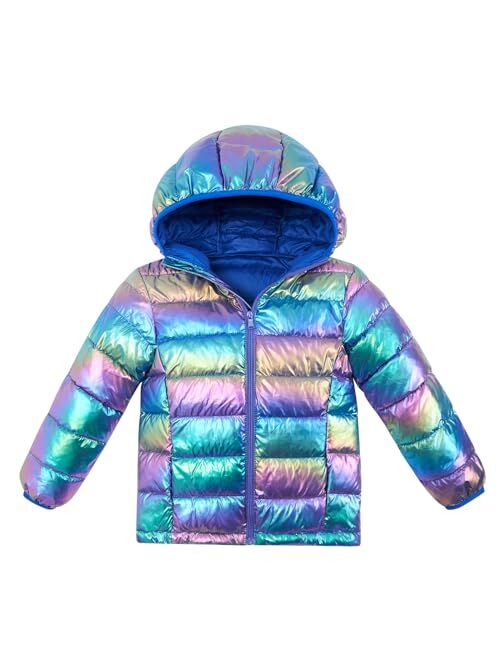 Enlifety Girls Puffer Jacket Cute Print Warm Puffy Coat Outwear with Pockets for Fall Winter Spring Size 4-12T