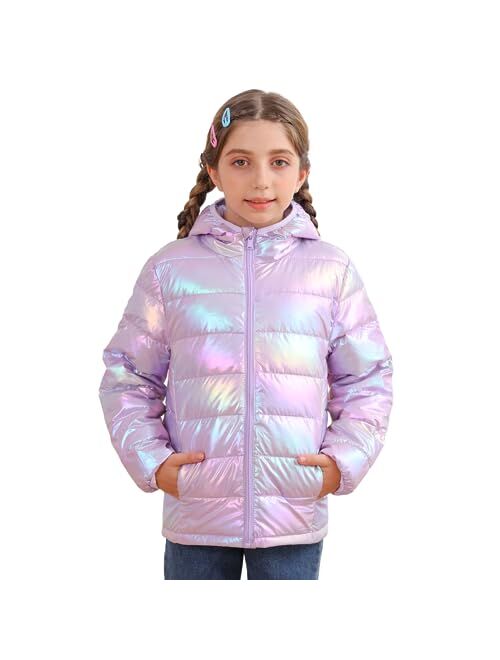 Enlifety Girls Puffer Jacket Cute Print Warm Puffy Coat Outwear with Pockets for Fall Winter Spring Size 4-12T