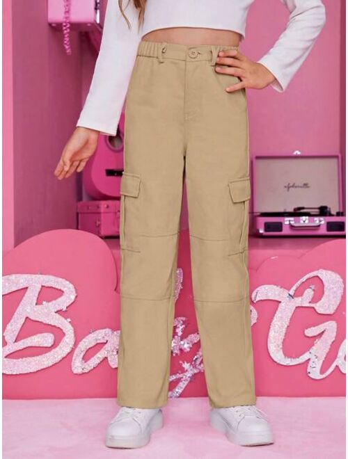 SHEIN Tween Girl Flap Pocket Side Cargo Pants