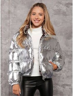 Teen Girl Slant Pocket Puffer Coat