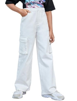 Girl's High Waist Pocket Side Cargo Pants Casual Sweatpants