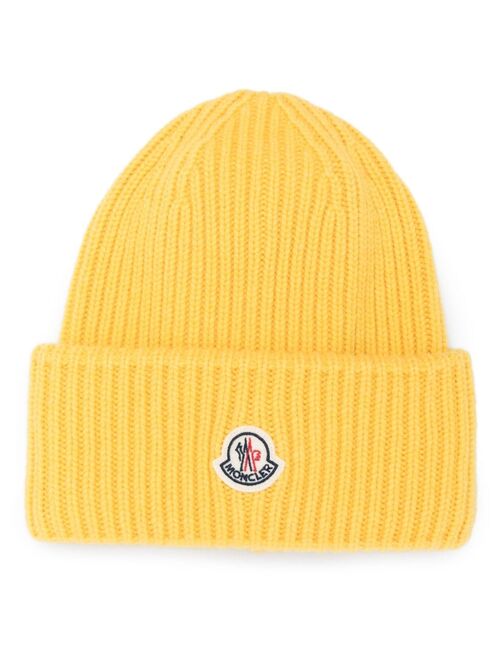 Moncler logo-patch fisherman's-knit beanie