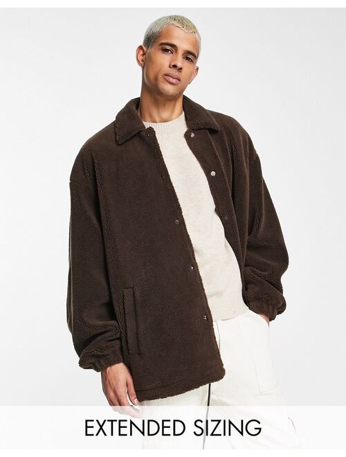 ASOS DESIGN extreme oversized borg coach jacket in brown