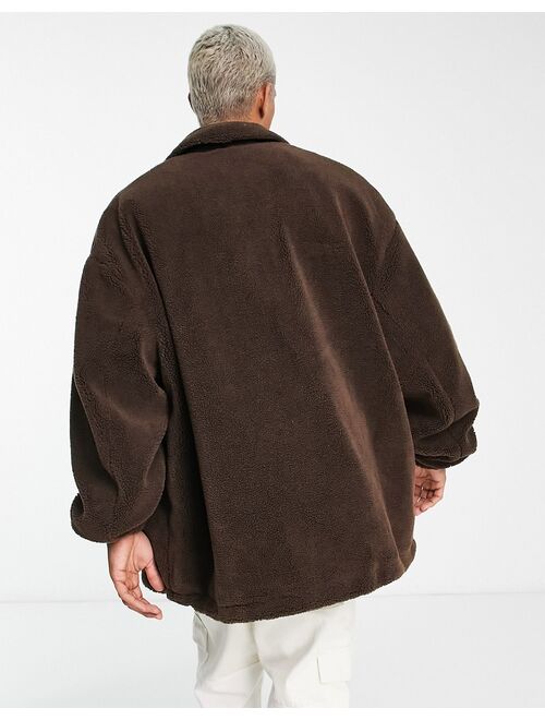 ASOS DESIGN extreme oversized borg coach jacket in brown