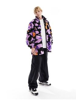 extreme oversized borg fleece coach jacket in floral print