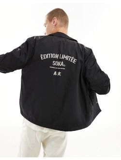 lightweight varsity coach jacket in black