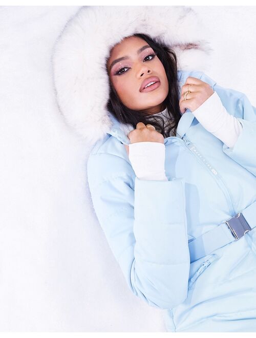 ASOS 4505 ski belted jacket with faux fur hood