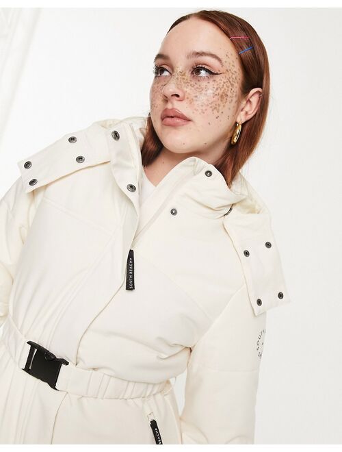 South Beach ski padded coat with belt in cream