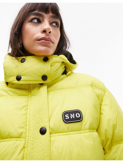 Topshop Sno ski hooded puffer jacket in chartreuse