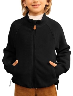 Meikulo Boys Full Zip Fleece Jacket Kids Long Sleeve Stand Collar Outerwear Coat with Pockets