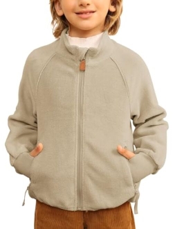 Meikulo Boys Full Zip Fleece Jacket Kids Long Sleeve Stand Collar Outerwear Coat with Pockets