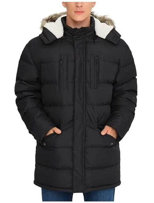 Rejork Men's Long Winter Coats Warm Water Resistant Puffy Hooded Windbreaker Insulated Thicken Jackets with Hood