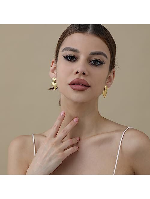 Apsvo Drop Earrings Spiral Chunky Gold Hoop Earrings Lightweight Dangle Earrings Teardrop Trendy Hypoallergenic Gold Plated Earrings Fashion Jewelry for Women Girls