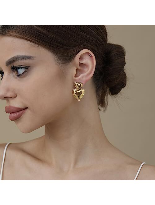 Apsvo Drop Earrings Spiral Chunky Gold Hoop Earrings Lightweight Dangle Earrings Teardrop Trendy Hypoallergenic Gold Plated Earrings Fashion Jewelry for Women Girls