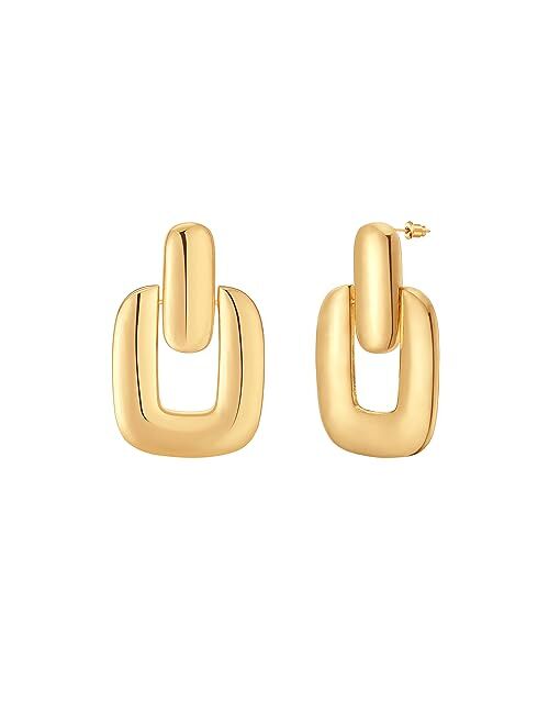 Apsvo Drop Earrings Spiral Chunky Gold Hoop Earrings Lightweight Dangle Earrings Teardrop Trendy Hypoallergenic Gold Plated Earrings Fashion Jewelry for Women Girls