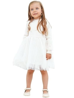 BFUSTYLE Baby Girls Tulle Dress Toddler Kids Long Sleeve Knit Dresses 1-5 Years