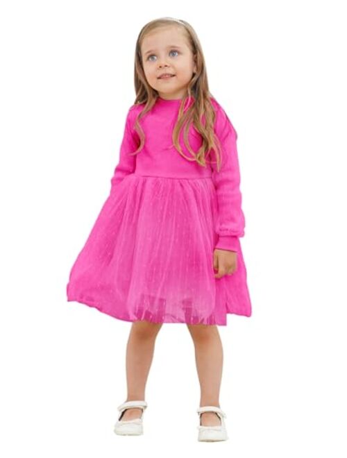 BFUSTYLE Baby Girls Tulle Dress Toddler Kids Long Sleeve Knit Dresses 1-5 Years